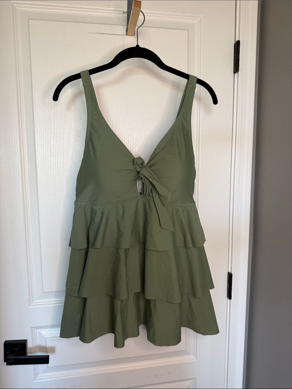 Tiered Olive Green Swim Top with Front Tie
